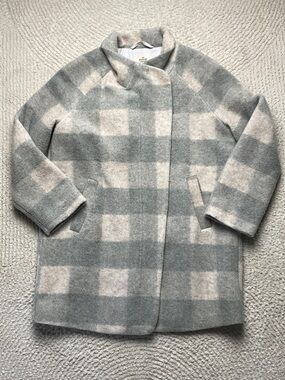 Marine Layer Women's Stephanie Cocoon Coat Light Gray Buffalo Check Color Size S